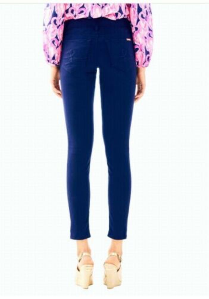Lilly Pulitzer Worth Skinny Navy Blue Sateen Pants - Picture 4 of 8